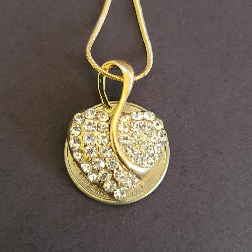 Rhinestone Heart Charm Necklace and Earrings Set - Picture 4 of 8